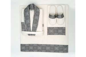 Мужской набор COCO CHANEL серый (халат, полотенца, тапочки)